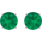 14K White 4 mm Natural Emerald Earrings